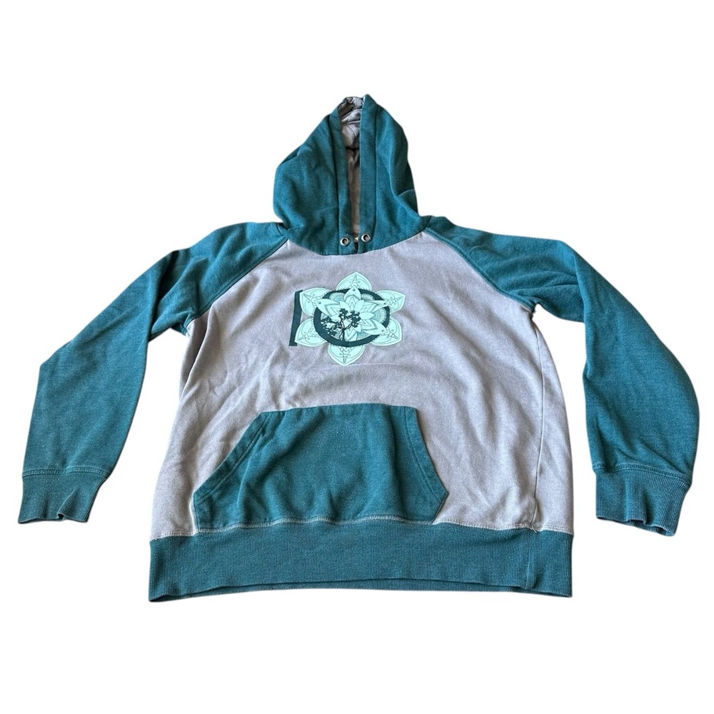 Tentree XL floral teal mint green hoodie pullover pocket organic cotton grey